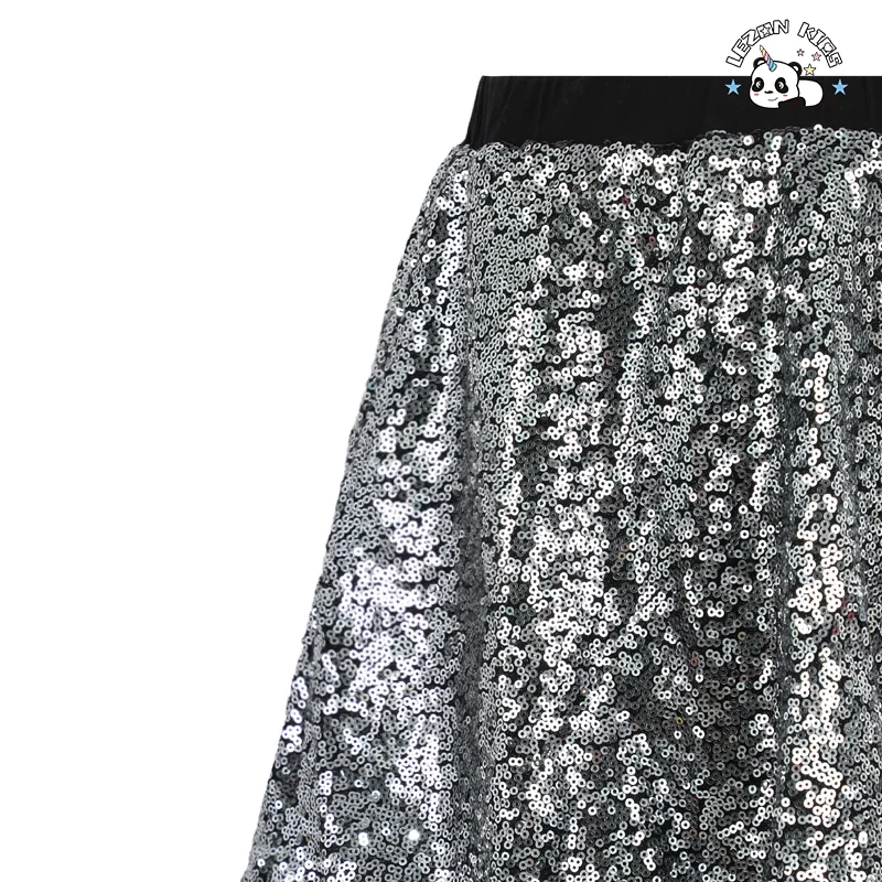 LEZONKIDS - Girls Clothing Sparkle Reversible Silver Sequin Pleated Skirt Girls Sexy Short Mini Skirt